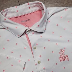Johnnie-O Men’s L White Polo with Pink Accent - Troon North Embroidery